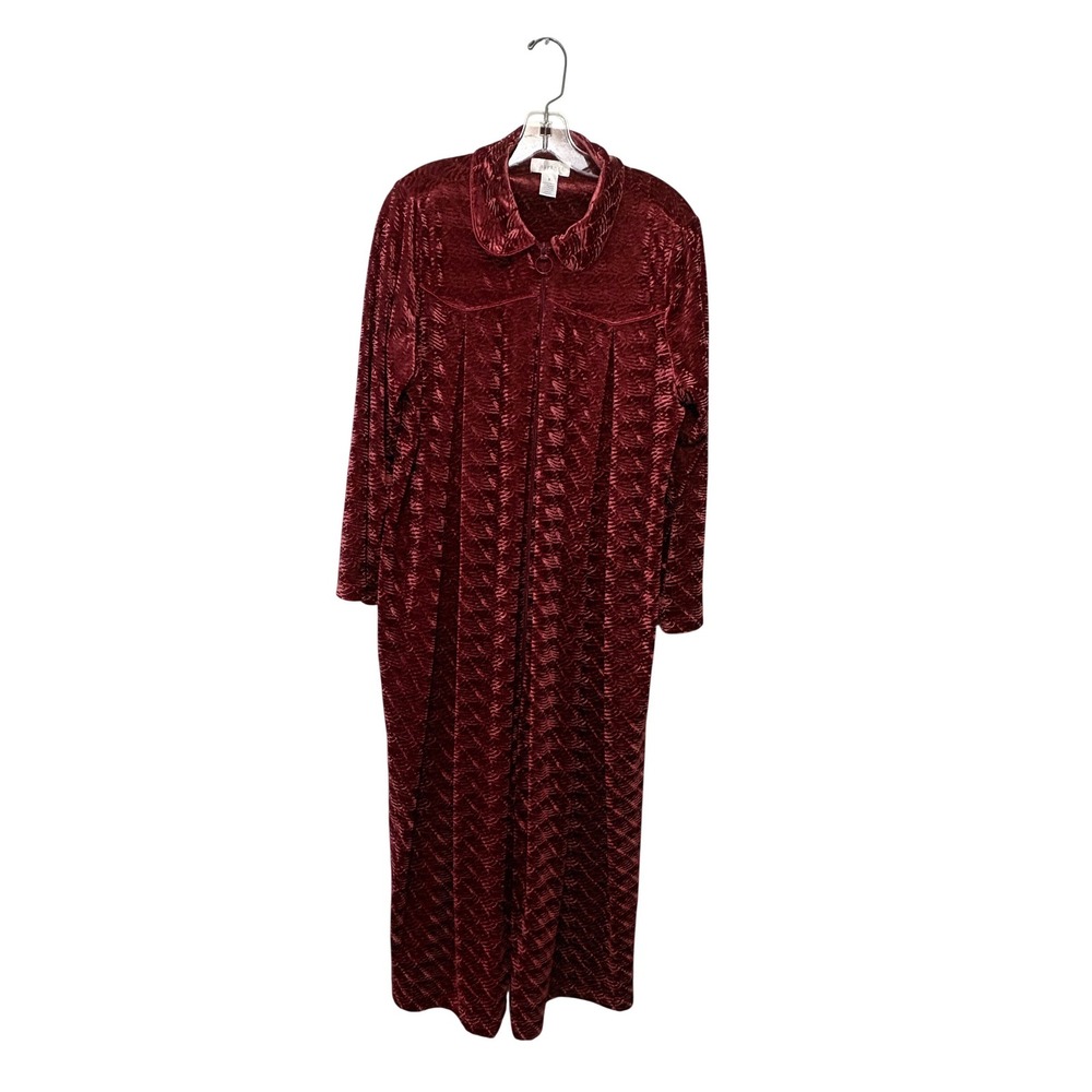 Cabernet‎ Womens Burgundy Red Textured Velvet Zip Front Long Robe Housecoat S